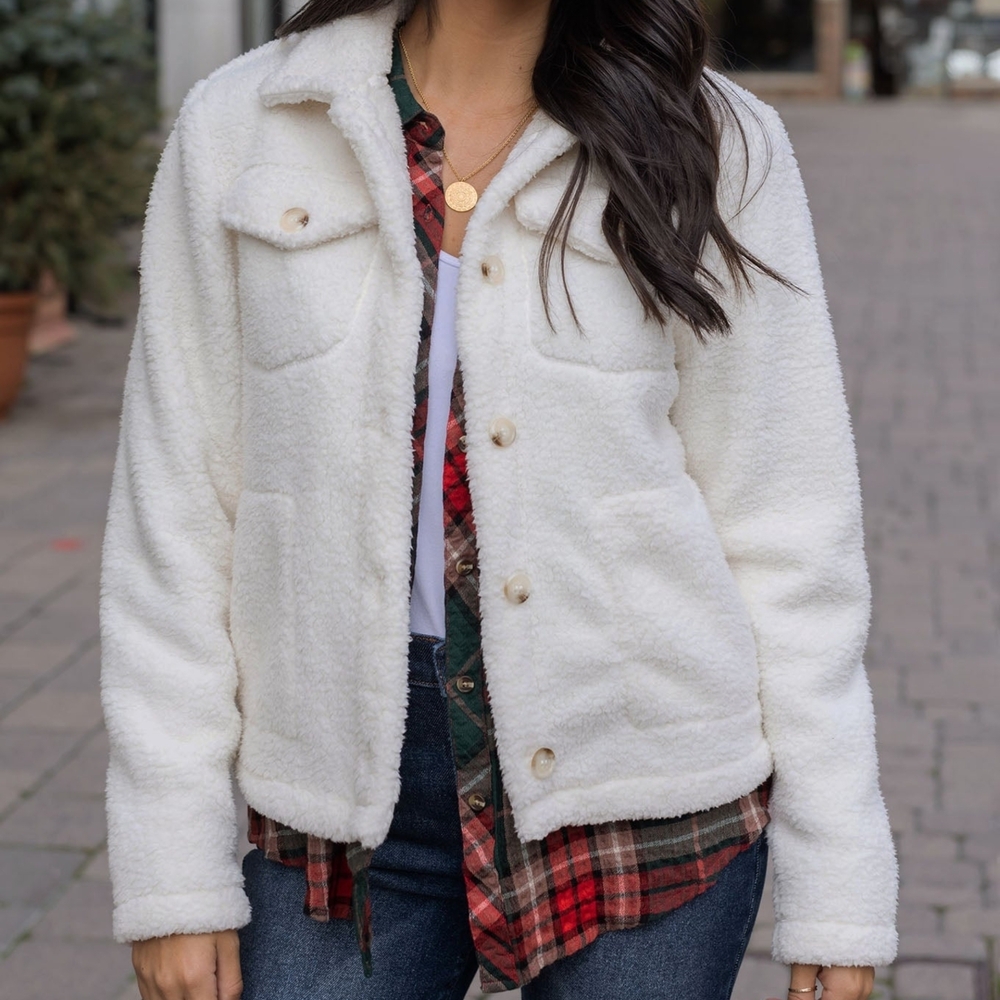 Women's White Sherpa Jacket